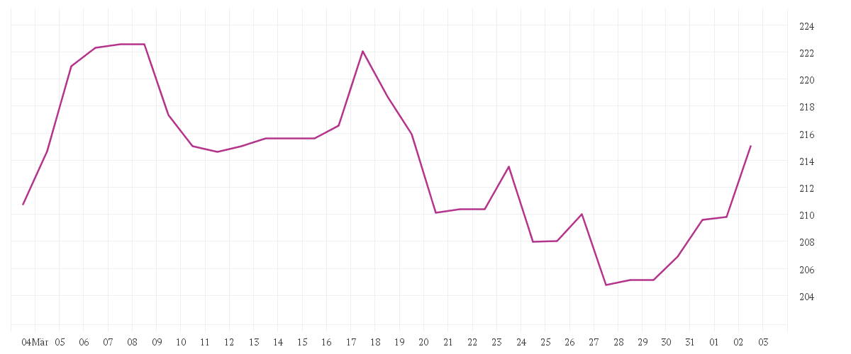 Chart zur Monatsentwicklung von INTL BUS. MACH.    DL-,20